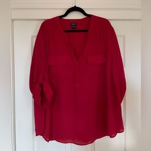 DEEP RED HARPER GEORGETTE PULLOVER 3/4 SLEEVE BLOUSE